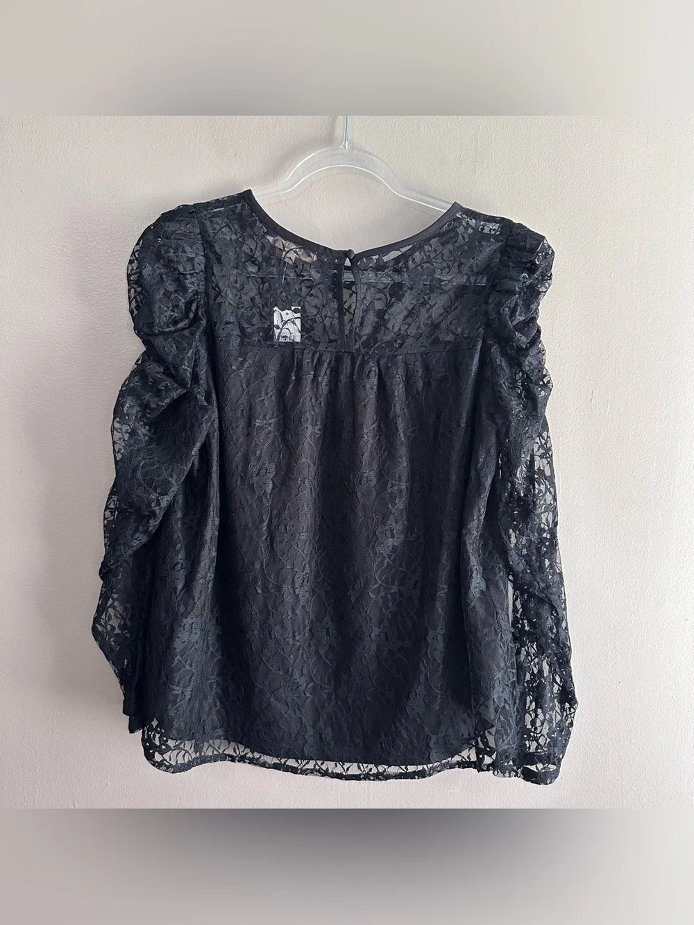 LOFT Black Floral Lace Sheer Longsleeve Top Womens Large Whimsigoth Victorian